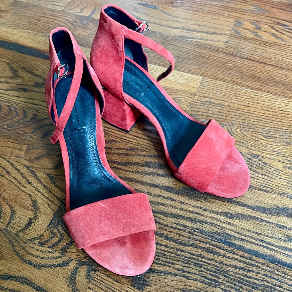 Red Suede Heeled Sandal by Alexander Wang Sz 8 1/2